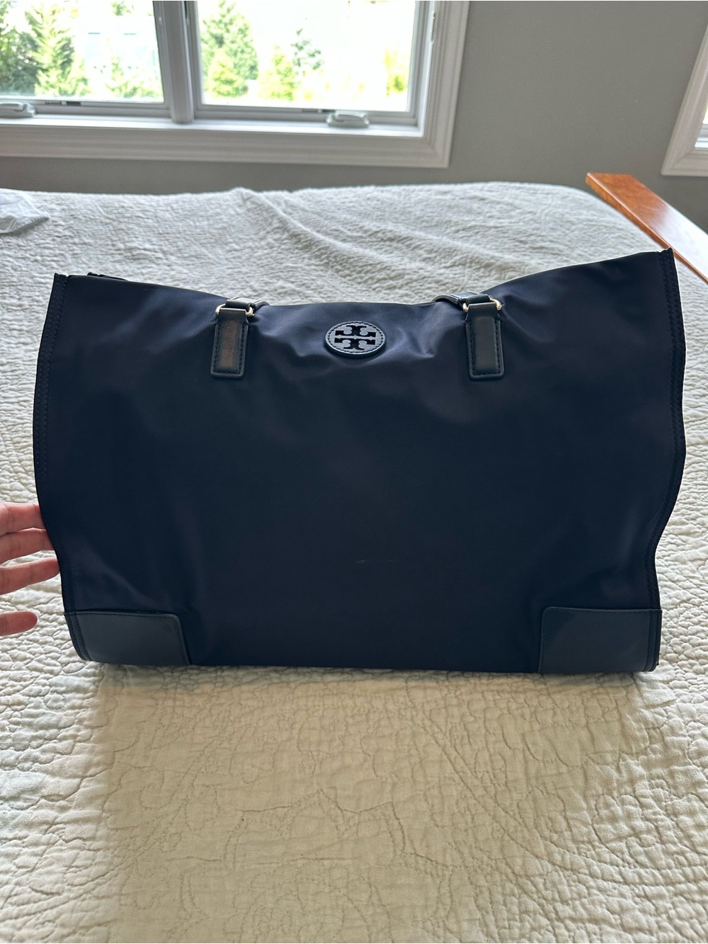 Tory Burch Navy Nylon Duffel with Logo Medallion